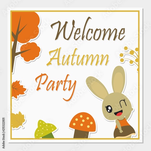 Cute bunny girl with Autumn elements vector cartoon illustration for Autumn greeting card design, postcard, and wallpaper