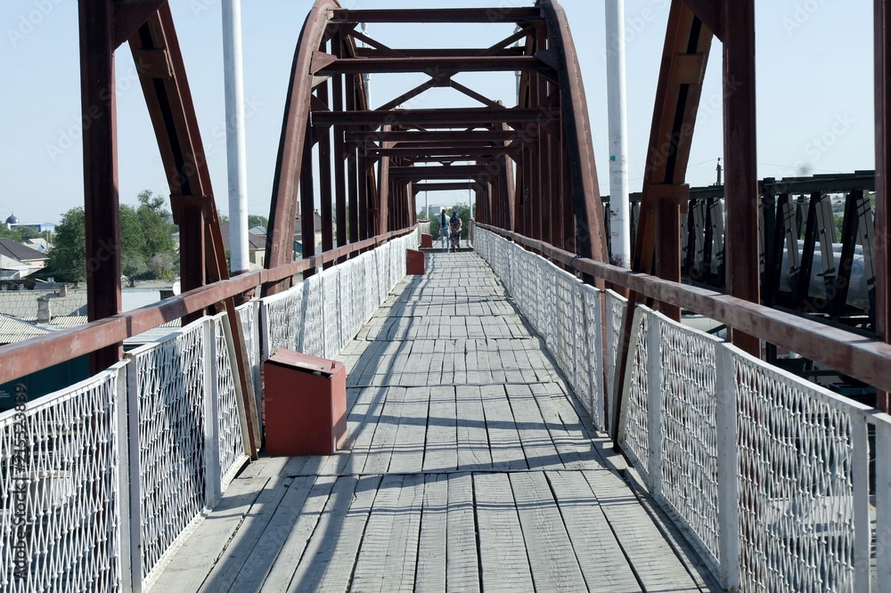 Old wooden bridge in railway station in Kyzylorda Old wooden bridge in railway station in Kyzylorda