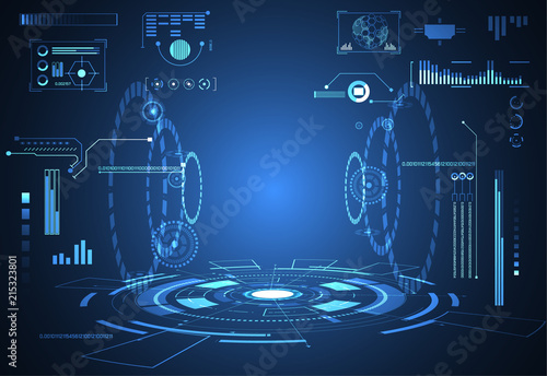 abstract technology ui futuristic concept hud interface hologram elements of digital data chart, communication, computing and circle percent vitality innovation on hi tech future design background