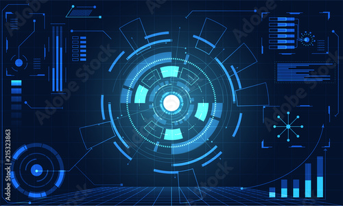 abstract technology ui futuristic concept hud interface hologram elements of digital data chart, communication, computing and circle percent vitality innovation on hi tech future design background