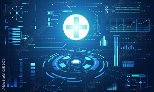 Abstract health medical science Healthcare plus digital technology concept modern medical technology,Treatment,medicine on hi tech future blue background. for template, web design or presentation.
