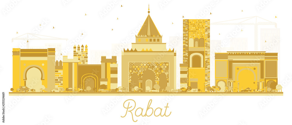 Rabat Morocco City skyline Golden silhouette.