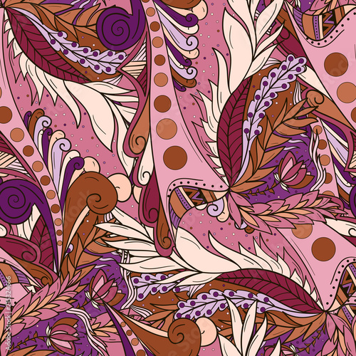 Seamless background patterns with abstract waves and leaves