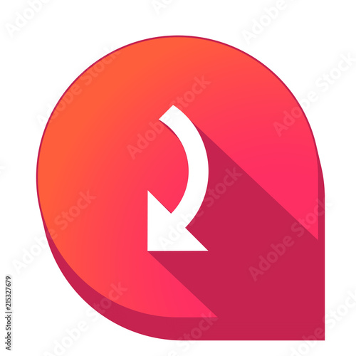 ikona z długim cieniem na tle strzałki pinezki