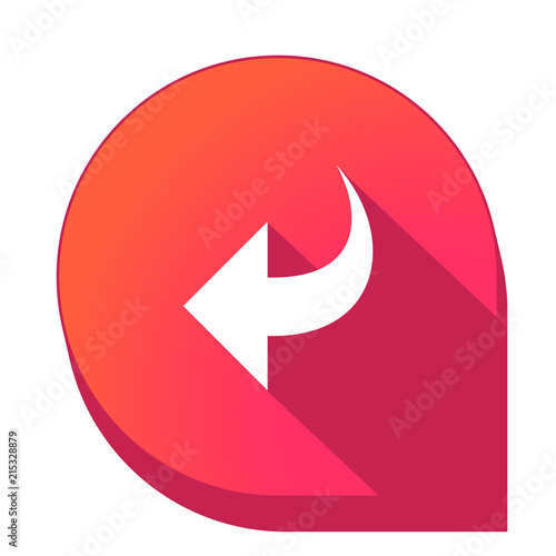 ikona z długim cieniem na tle strzałki pinezki