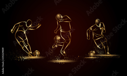 Football players set. Golden linear soccer player illustration for sport banner, background and flyer. © leographics