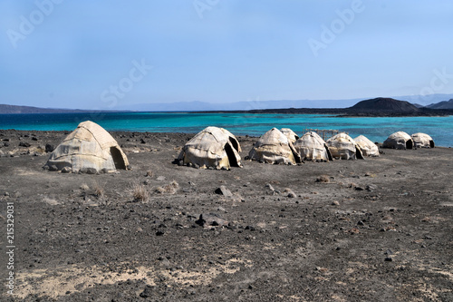 Afar tents / huts on Ghoubet beach, Devils Island Ghoubbet-el-Kharab Djibouti East Africa photo