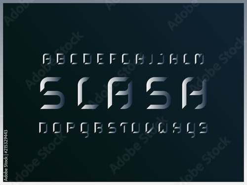 Slash Metal alphabet. Vector letters.