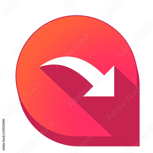 ikona z długim cieniem na tle strzałki pinezki