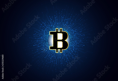 Abstract technology concept futuristic Money digital of Golden Bitcoin Currency elements of data chart,business,technology,BTC,network on hi tech blue dark background.vector illustration