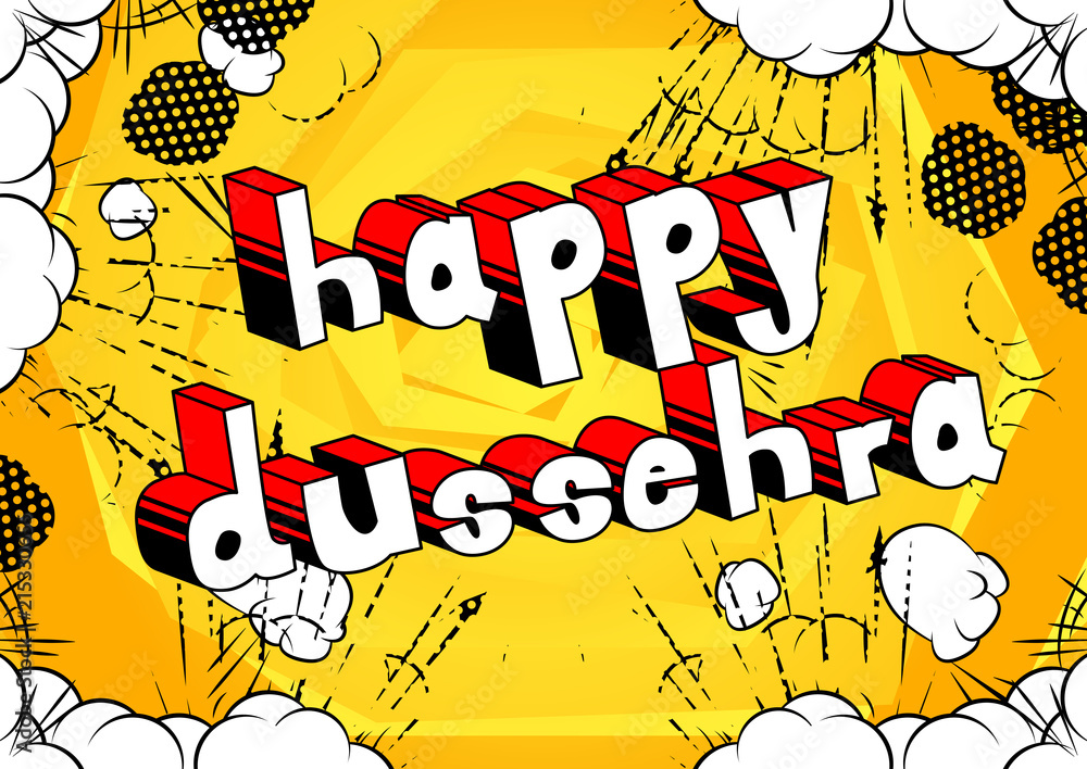 Happy Dussehra. Vector Illustration for the Hindu festival, with retro style comic book background.