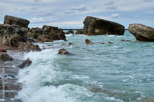 Bunker ruins near the Baltic Sea beach, part of the old fortress in the former Soviet Union base 