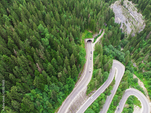Canvas-taulu tunnel entrance in forest. aerial view from drone