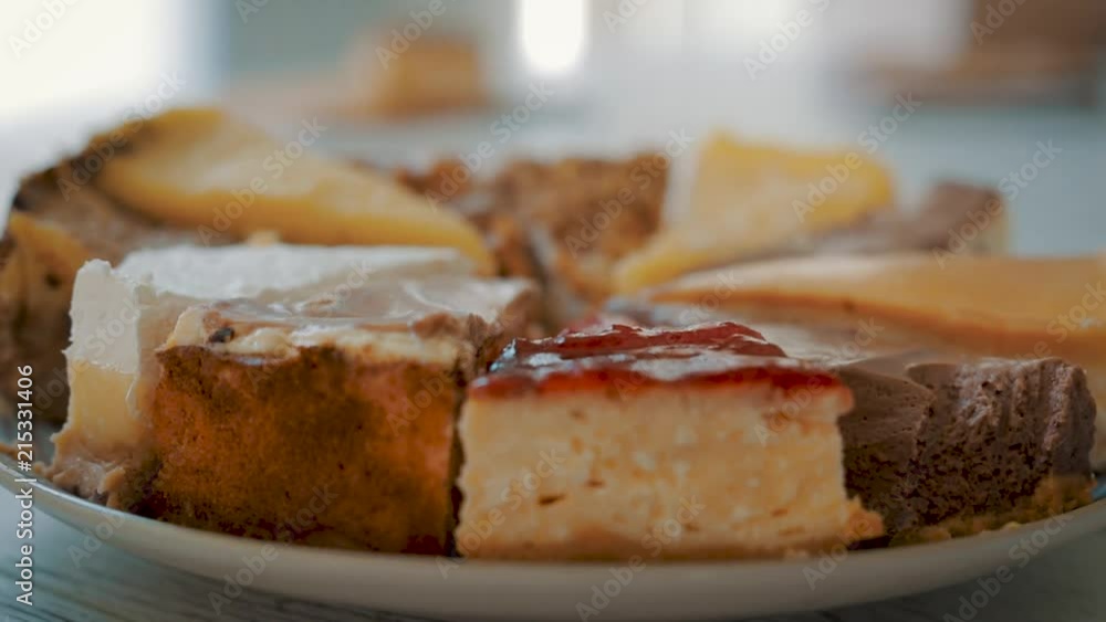 Cake slices on a plate, white background Cake slices on a plate, white background