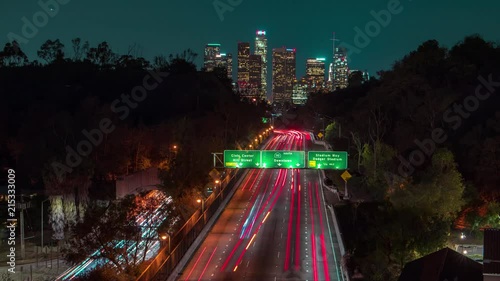 This is a night time time lapse from Park Row Drive Bridge over looking the freeway photo