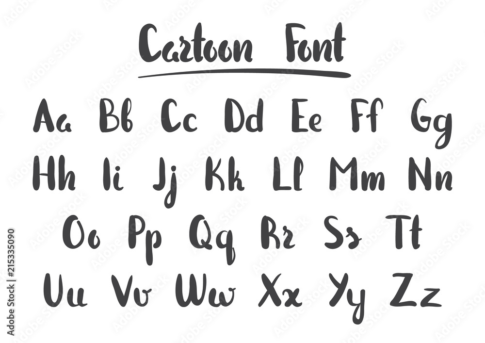 Vector illustration: Hand Drawn cartoon alphabet letters isolated on white background. Modern brush lettering