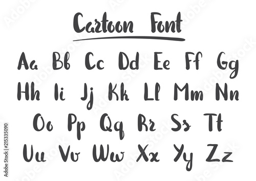 Vector illustration: Hand Drawn cartoon alphabet letters isolated on white background. Modern brush lettering