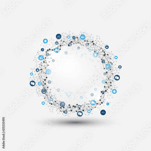 Internet of Things, Cloud Computing Design Concept with Icons - Digital Network Connections, Technology Background