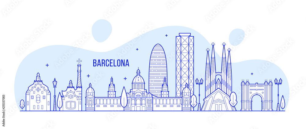 Barcelona skyline Spain city buildings vector - obrazy, fototapety, plakaty 