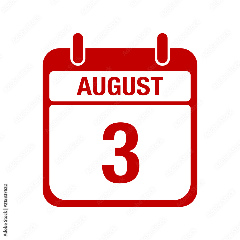 3 August calendar red icon. three 3 August calendar red icon. three