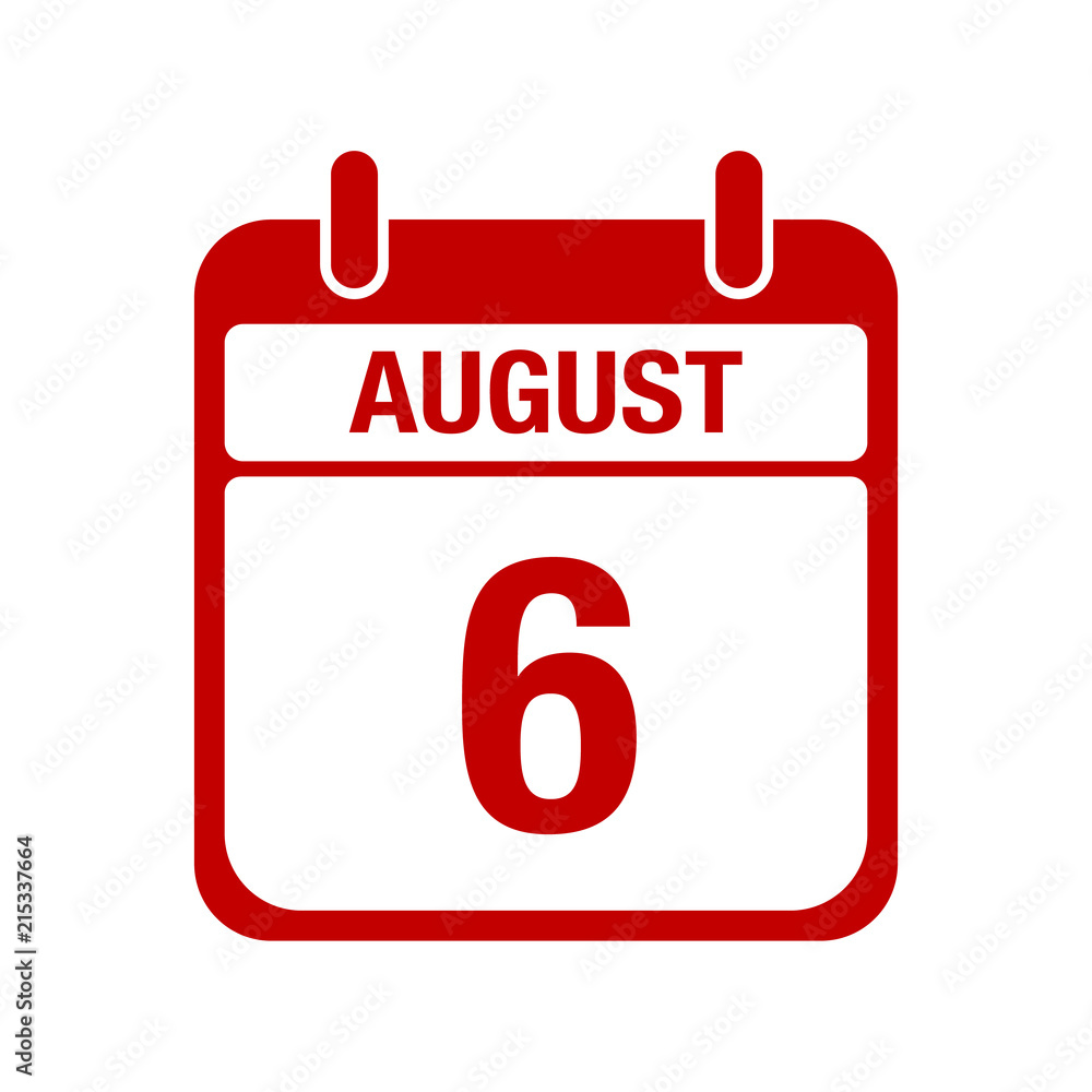 Fototapeta premium 6 August calendar red icon. six