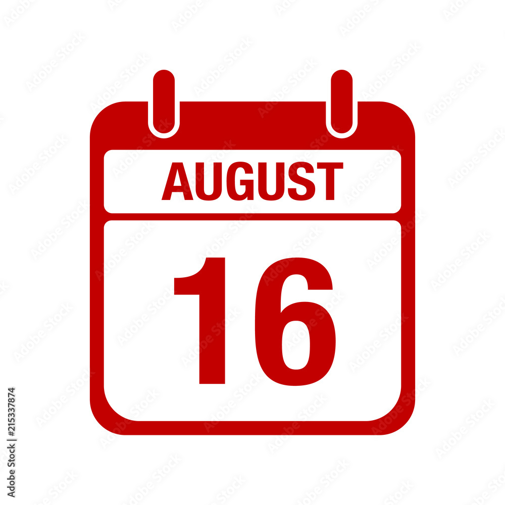16 August calendar red icon. sixteen 16 August calendar red icon. sixteen