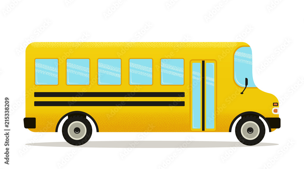 School bus. Vector. Yellow schoolbus icon isolated on white background, side view. Back to school poster.
