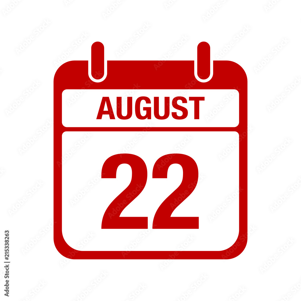 22 August calendar red icon. twenty two 22 August calendar red icon. twenty two