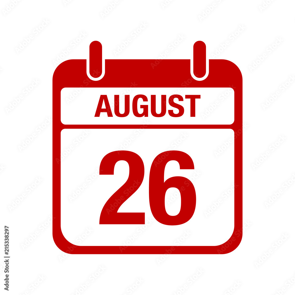 Fototapeta premium 26 August calendar red icon. twenty six