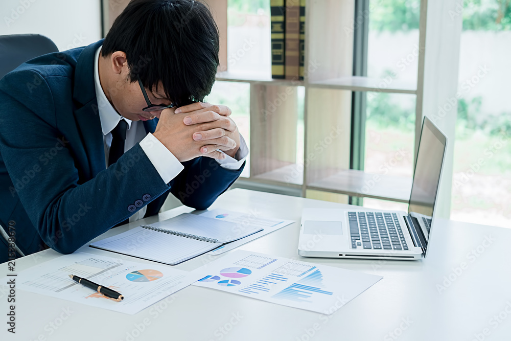 Business Team feeling sad and stress while solving crisis problem in office. Failure Business Concept. Business Team feeling sad and stress while solving crisis problem in office. Failure Business Concept.