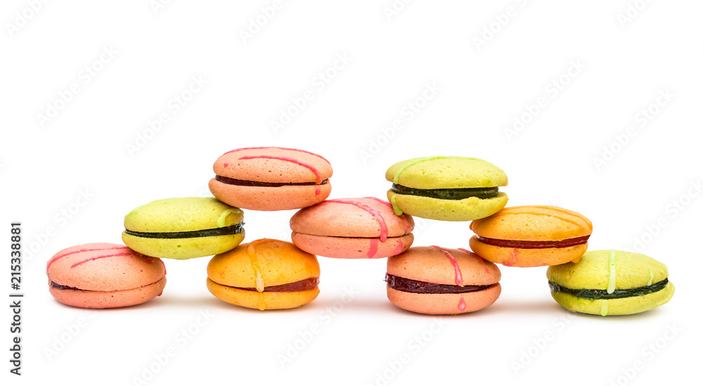 Pyramid from colorful macaroons on white. Pyramid from colorful macaroons on white.