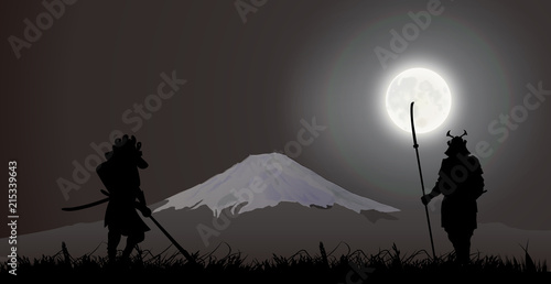 Japanese Samurai fighting, Fujiyama 