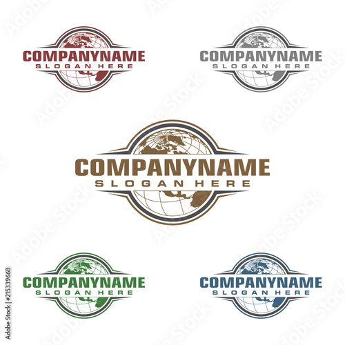 Global logo with ring sphere and digital world motion vector logo design