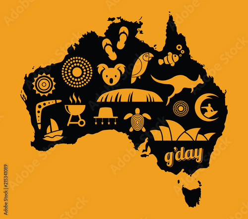 Australia icon set - orange & black - vector illustration
