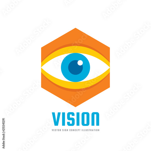 Vision - vector logo template concept illustration. Human eye. Medicine ophthalmology sign. Hexagon icon. Design element
