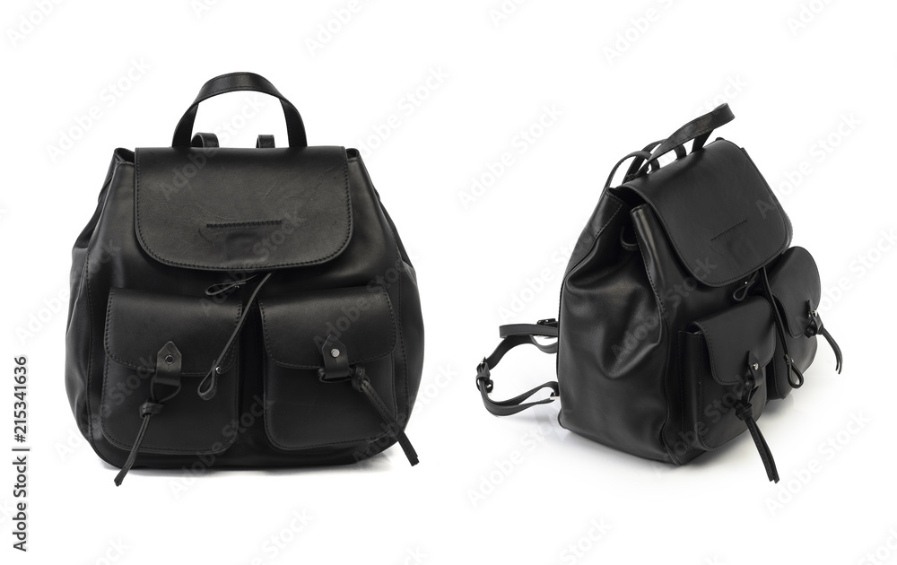 Fototapeta premium women black leather backpack isolated on white bacground