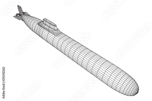 Military atomic submarine underwater boat. Wireframe low poly mesh vector illustration © newb1