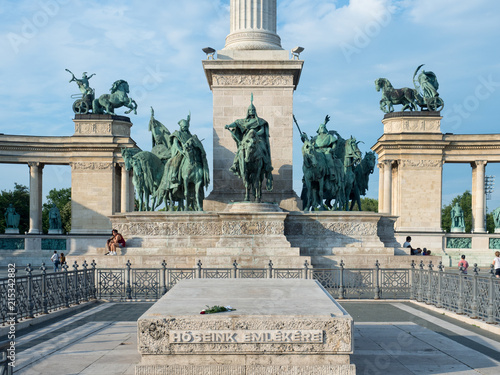 The Seven Chieftains of the Magyars and the Tomb of the Unknown at Heroes square, Budapest, Hungary photo