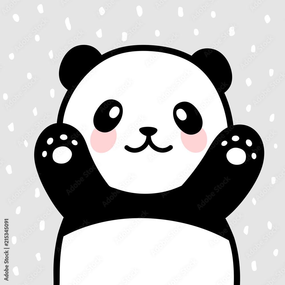 Obraz premium Panda vector print, baby shower card. witaj panda z ilustracją kreskówki balonu, kartką z życzeniami, kartkami dla dzieci na plakat lub baner urodzinowy, zaproszenie z kreskówek