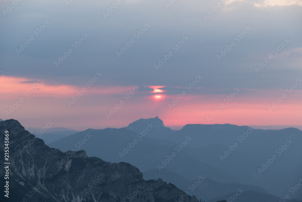 Fototapeta premium colorful romantic sunset in mountains