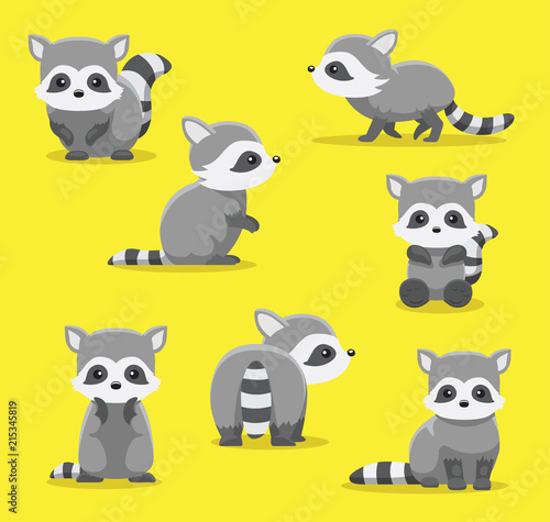 Cute Raccoon Poses Cartoon Vector Illustration