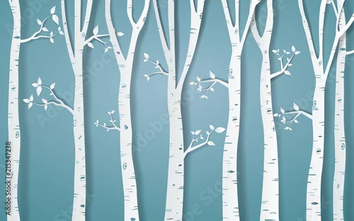 Fototapeta samoprzylepna Las zima sezon, Papierowa wektorowa ilustracja