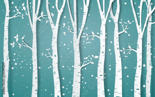 Forest of winter season,Paper vector Illustration