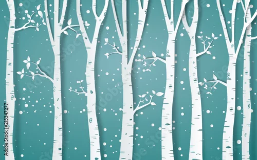 Fototapeta samoprzylepna Las zima sezon, Papierowa wektorowa ilustracja