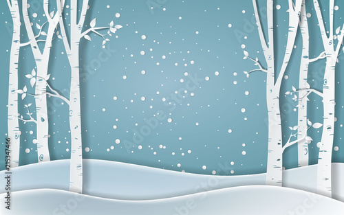 Forest of winter season,Paper vector Illustration