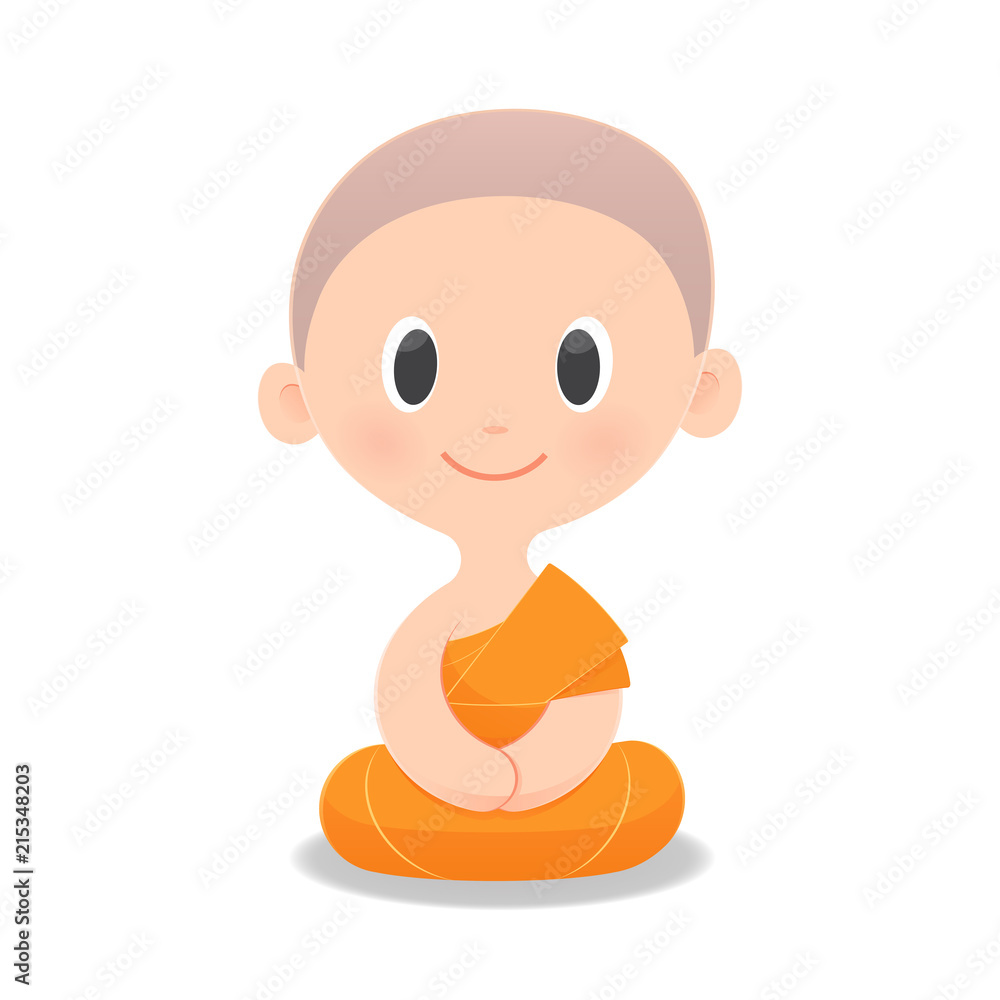 Cartoon Buddhist Monk Of Southeast Asia. Meditation, Isolate on white background, Vector illustration. Cartoon Buddhist Monk Of Southeast Asia. Meditation, Isolate on white background, Vector illustration.
