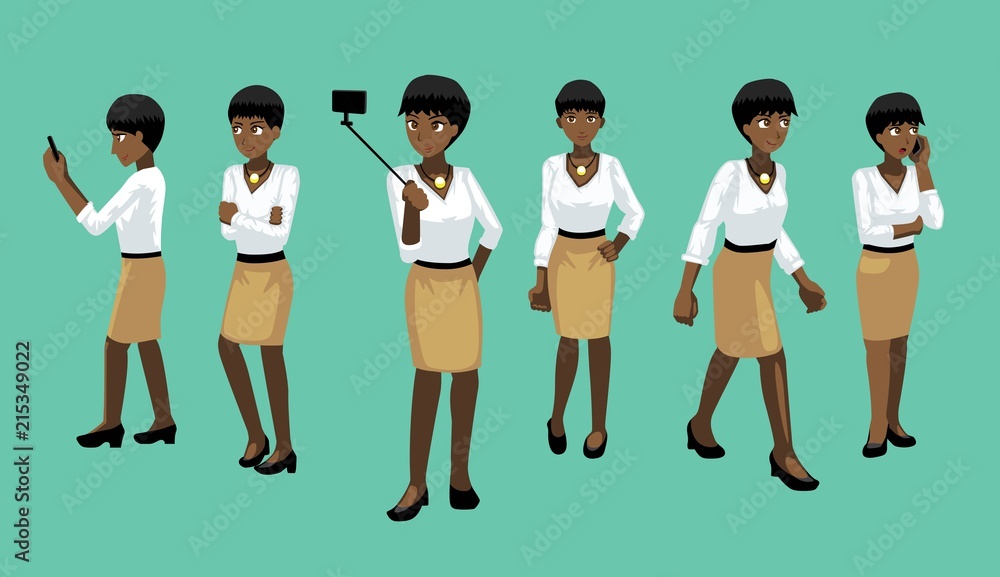 Fototapeta premium Manga Elegant Black Woman Poses Vector Illustration