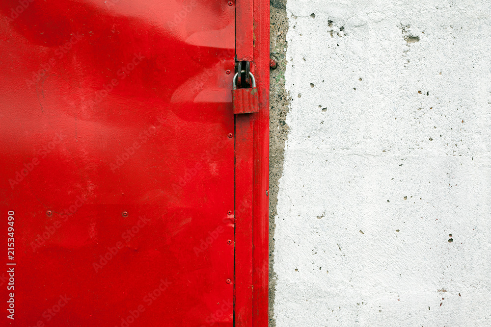 Closed Red Door With Padlock Closed Red Door With Padlock