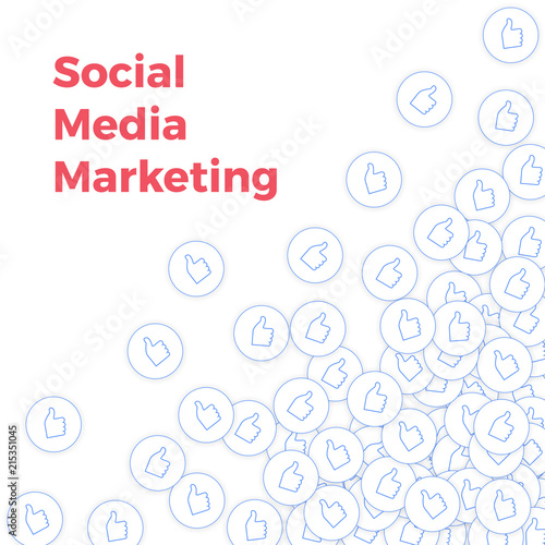 Social media icons. Social media marketing concept. Falling scattered thumbs up. Scattered bottom ri