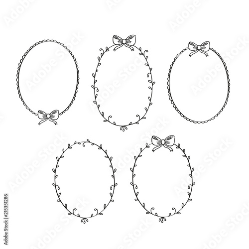 Set of hand drawn floral vintage frames. Doodles, sketch for your design. Vector illustration.